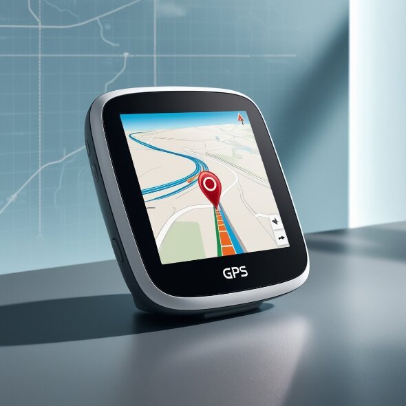 GPS device tracking a car on a map.